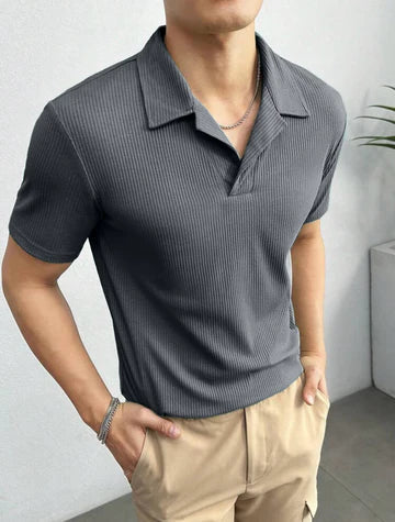 Emerce - Waffle Knitted Polo - CHARCOAL